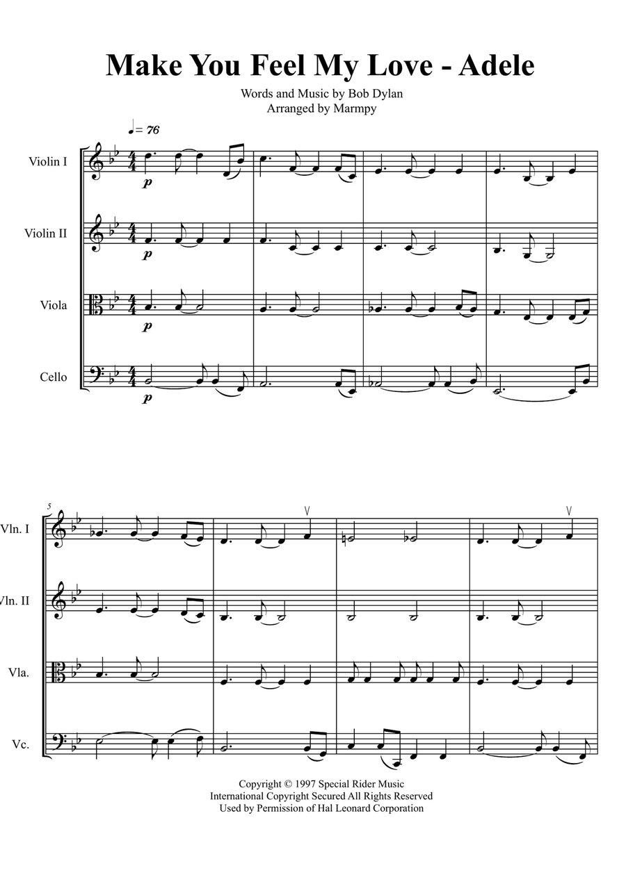 Make You Feel My Love String Quartet scores gallery preview page 1