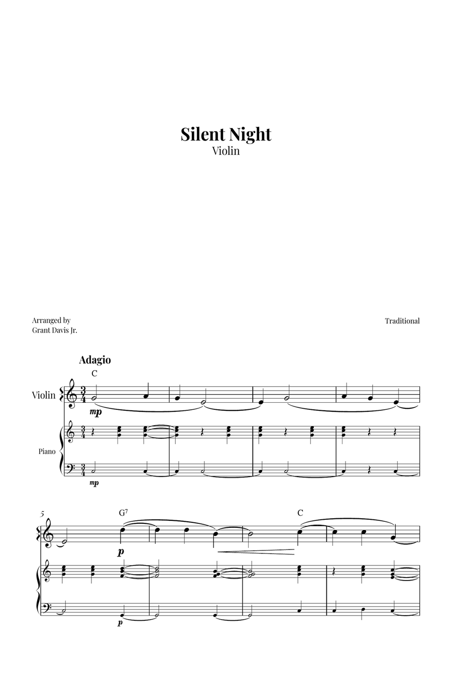 Silent Night Violin Solo scores gallery preview page 1