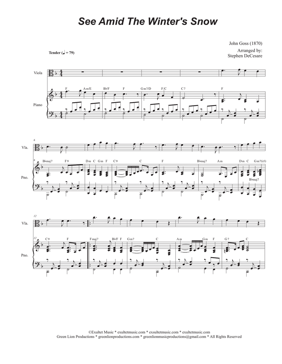 See Amid The Winter's Snow (Viola solo and Piano) Piano scores gallery preview page 1
