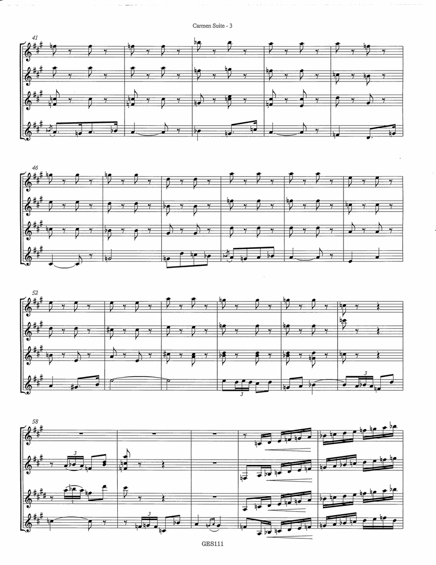 Carmen Suite (selections from the opera) arr. for guitar quartet Small Ensemble scores gallery preview page 5