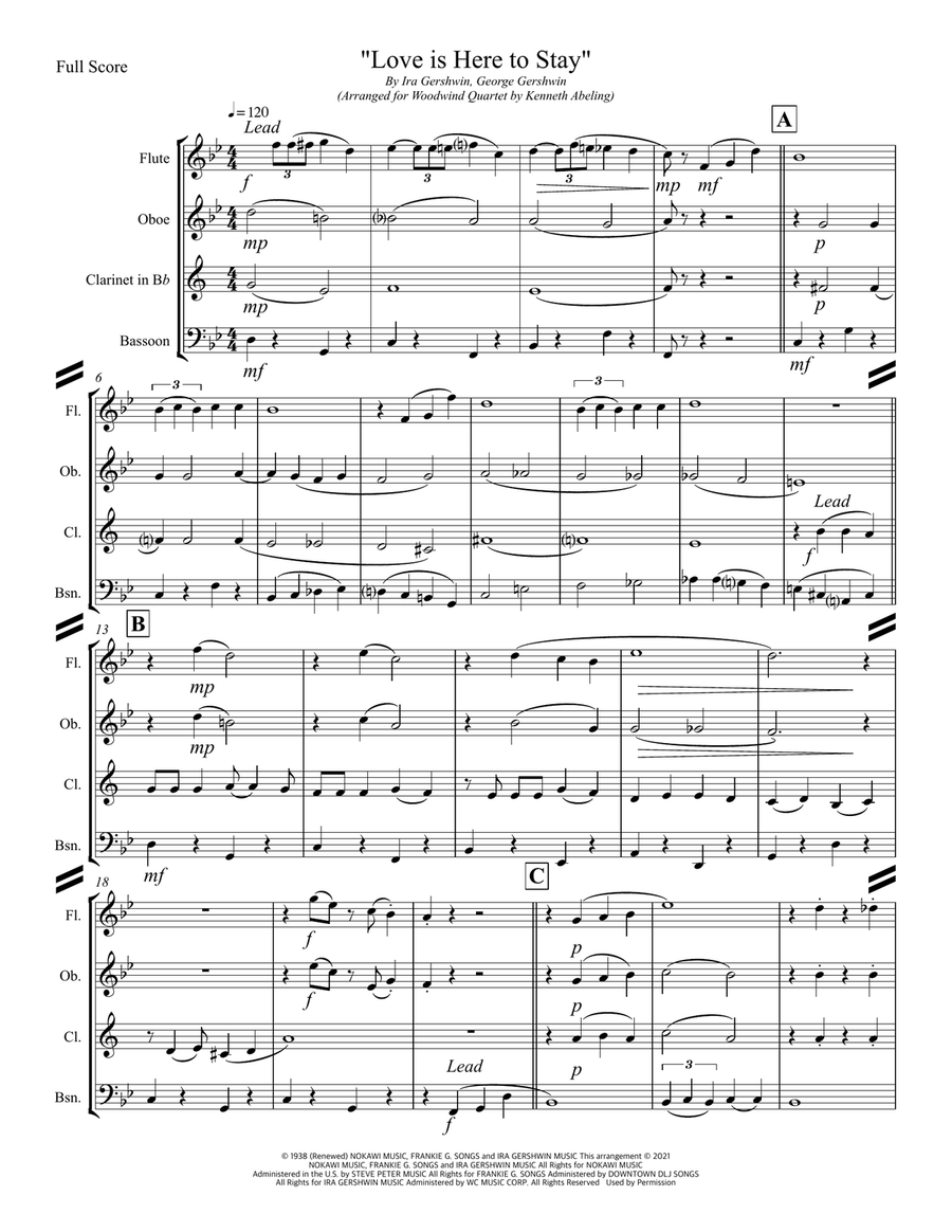 Love Is Here To Stay Woodwind Quartet scores gallery preview page 2