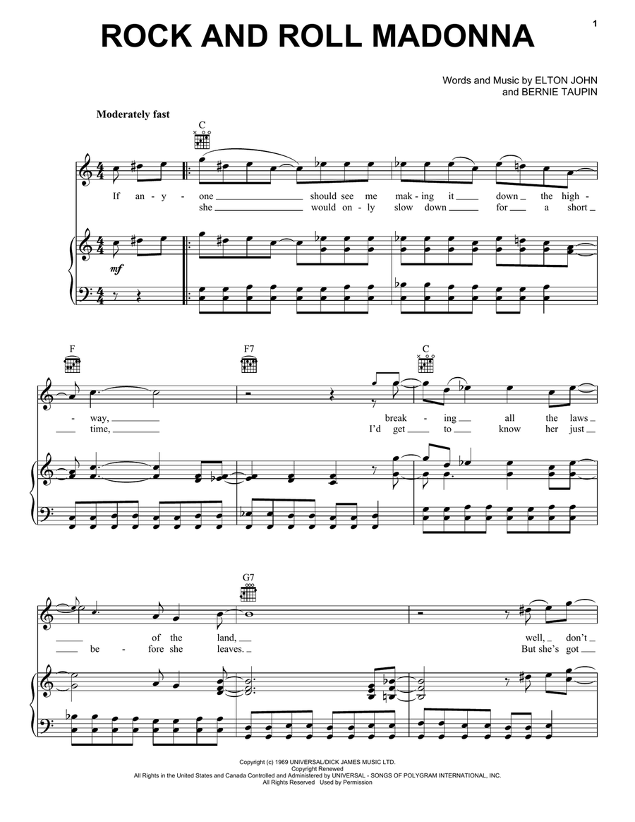 Rock And Roll Madonna (from Rocketman) Piano, Vocal, Guitar scores gallery preview page 1