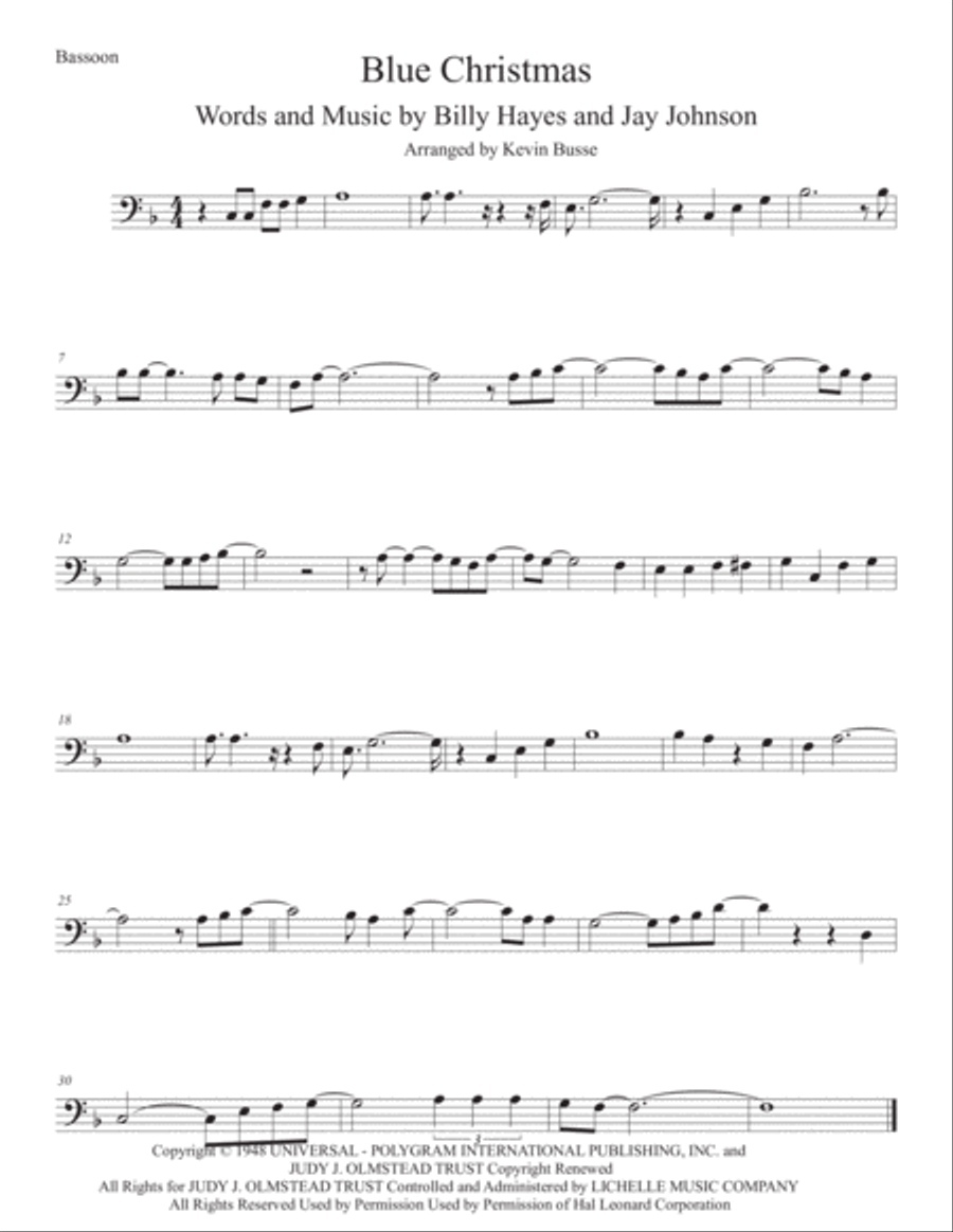 Blue Christmas Bassoon Solo scores gallery preview page 1