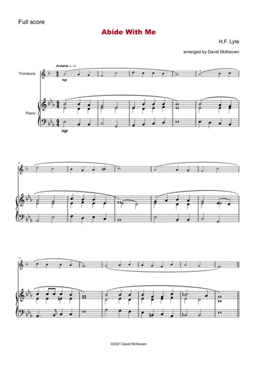 Abide With Me, Gospel Hymn for Trombone (Treble Clef in B Flat) and Piano