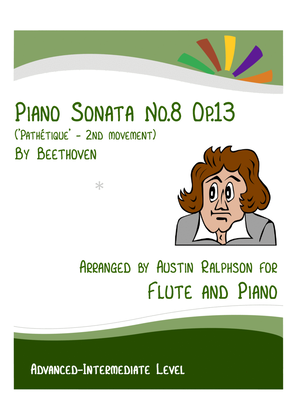 Sonata No.8 "Pathetique", 2nd movement (Beethoven) - flute and piano with FREE BACKING TRACK