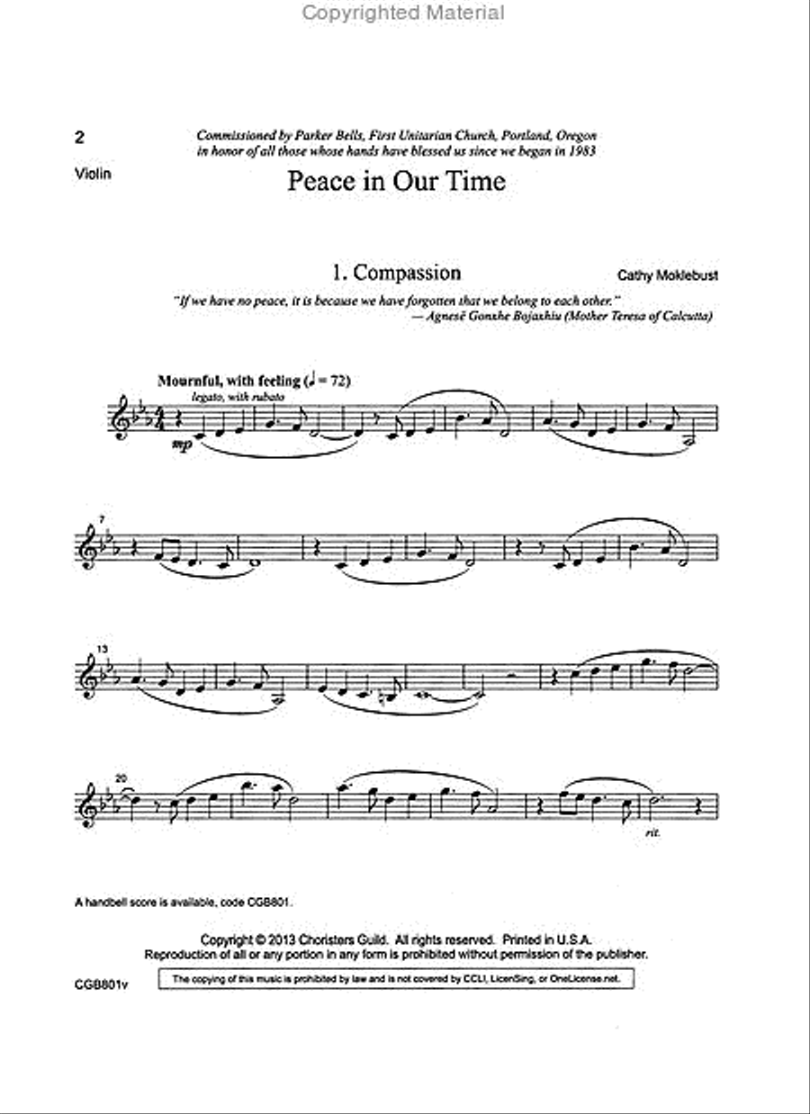 Peace in Our Time - Violin Part Handbell Choir scores gallery preview page 2