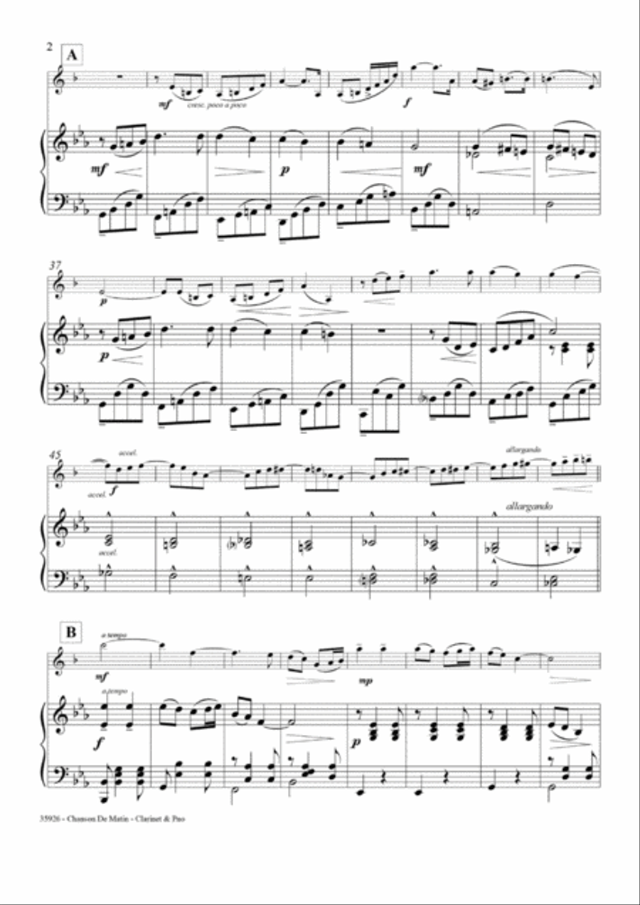 CHANSON DE MATIN – CLARINET & PIANO B-Flat Clarinet scores gallery preview page 3