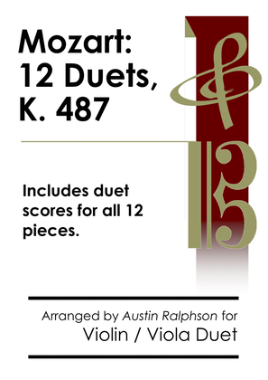 Book cover for COMPLETE Mozart 12 duets, K. 487 - violin and viola duet