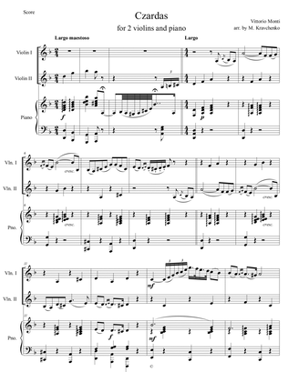 Vittorio Monti - Czardas arr. for 2 violins and piano (score and parts)