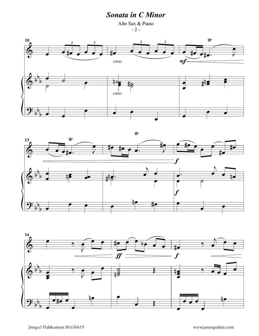 Telemann: Sonata in C Minor for Alto Sax & Piano Alto Saxophone scores gallery preview page 2