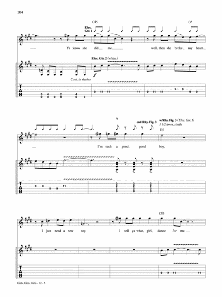 Girls, Girls, Girls Guitar Tablature scores gallery preview page 5