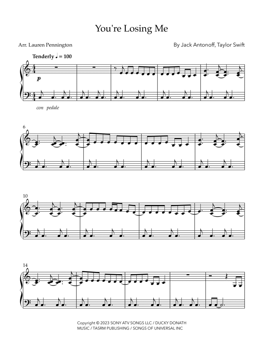 You're Losing Me Piano Solo scores gallery preview page 1