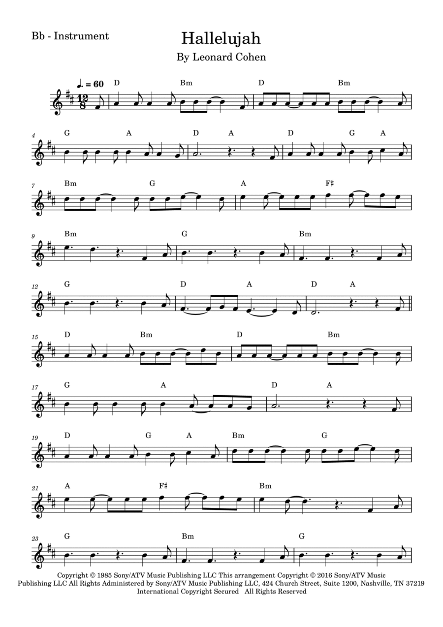 Hallelujah Soprano Saxophone scores gallery preview page 1