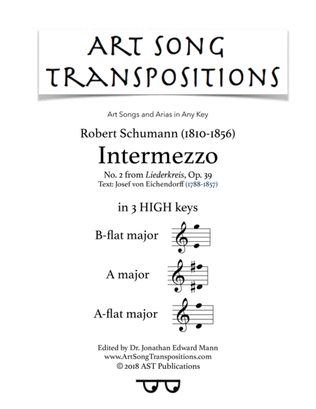 Book cover for SCHUMANN: Intermezzo, Op. 39 no. 2 (in 3 high keys: B-flat, A, A-flat major)