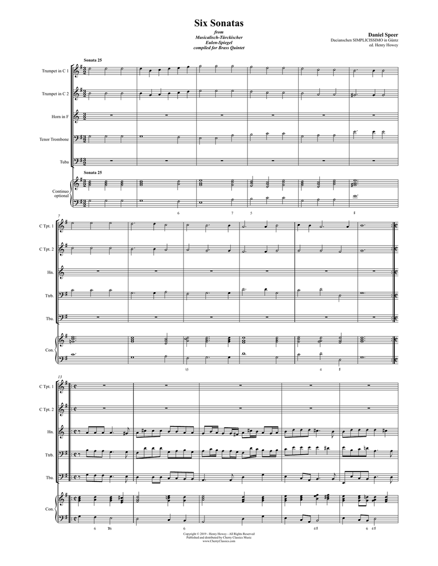Six Sonatas for Brass Quintet with optional Continuo Brass Quintet scores gallery preview page 1