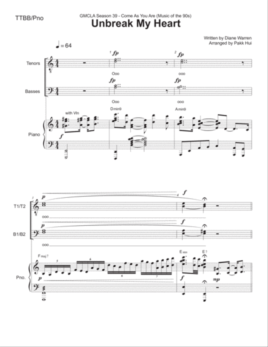 Un-break My Heart TTBB scores gallery preview page 1