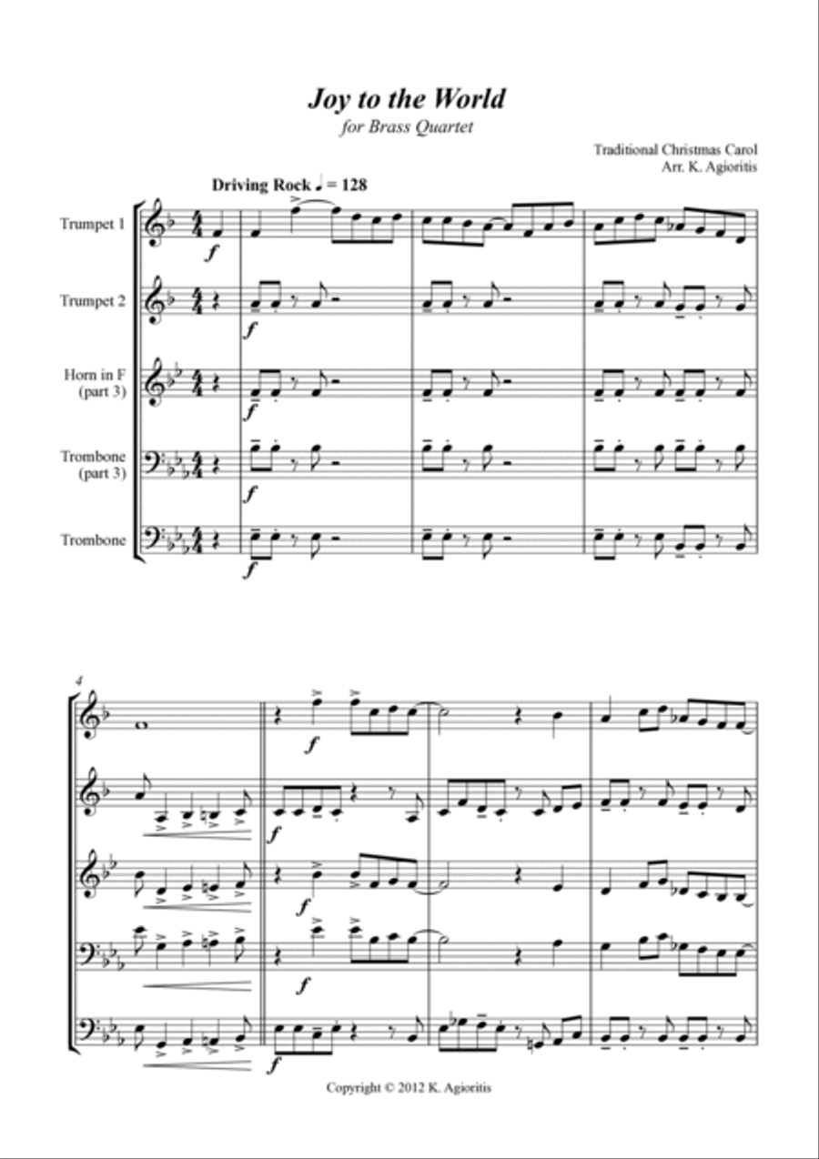 Joy to the (Rockin') World - Rock Carol for Brass Quartet Brass Quartet scores gallery preview page 3