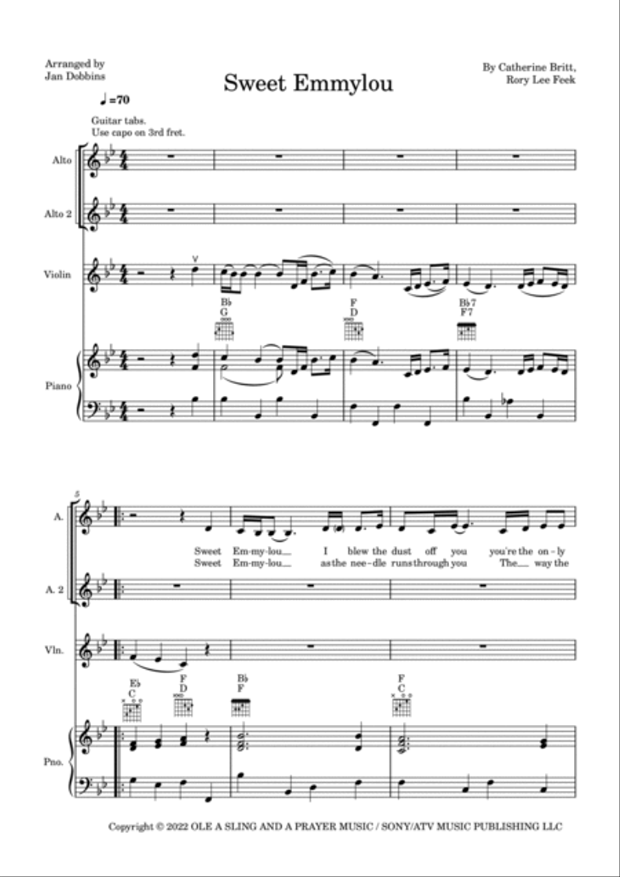 Sweet Emmylou Sweet Emmylou Piano, Vocal, Guitar scores gallery preview page 2