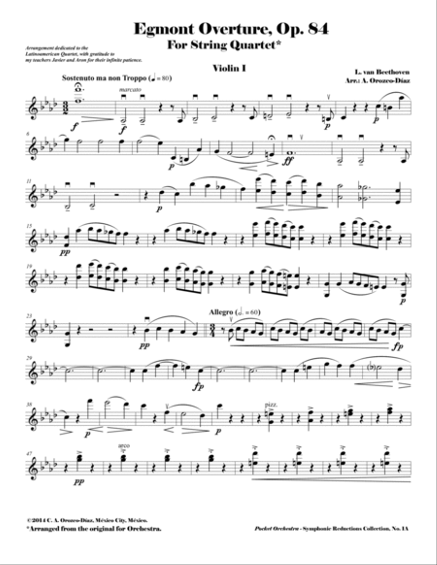 Beethoven - Egmont Overture, Op. 84 - String Quartet Arrangement - Parts String Quartet scores gallery preview page 2
