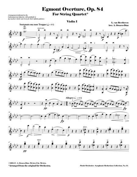Beethoven - Egmont Overture, Op. 84 - String Quartet Arrangement - Parts image number null