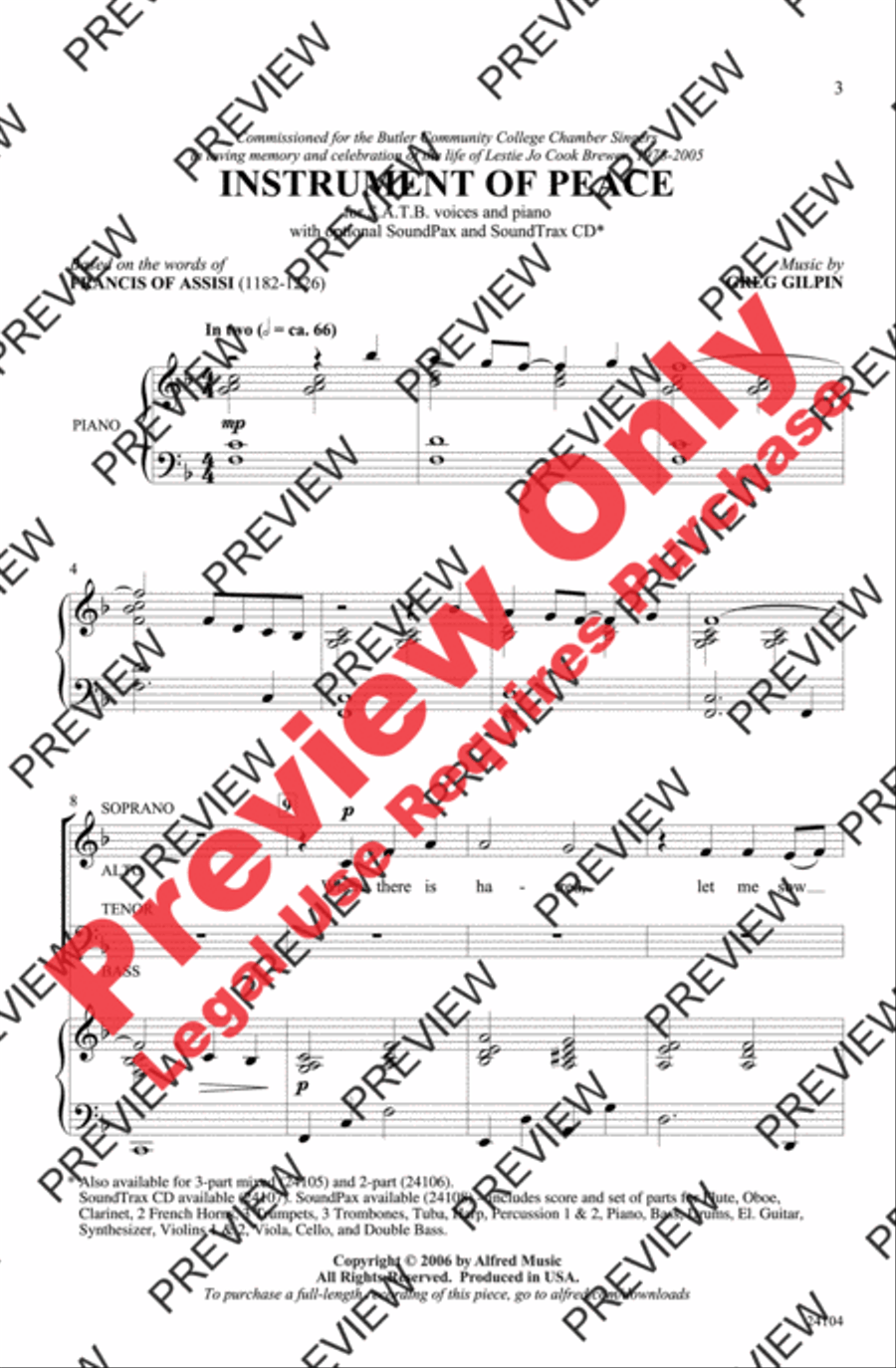 Instrument of Peace 4-Part scores gallery preview page 2