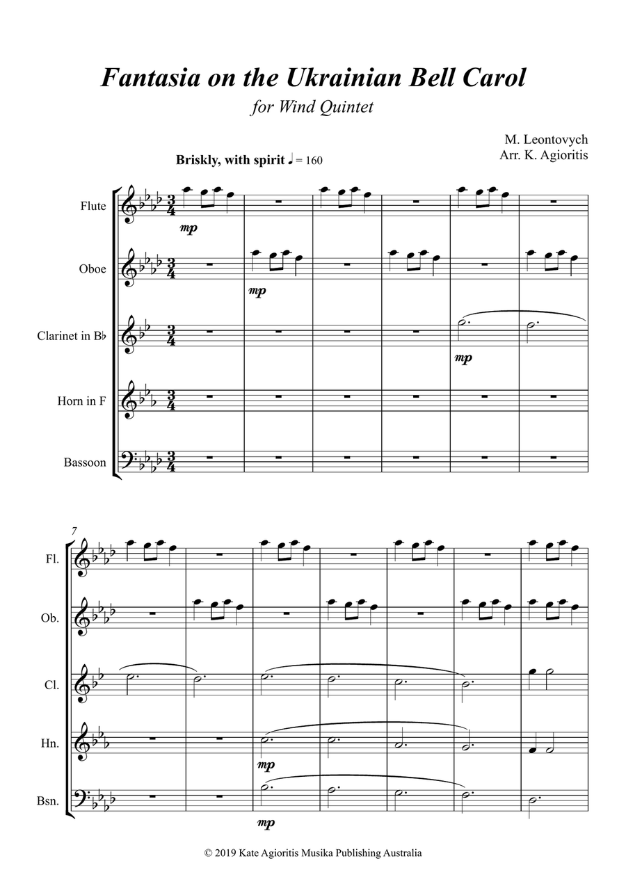 Fantasia on the Ukrainian Bell Carol - for Wind Quintet Woodwind Quintet scores gallery preview page 2