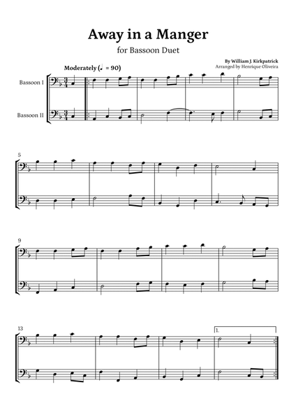 Away in a Manger (Bassoon Duet) - Beginner Level image number null