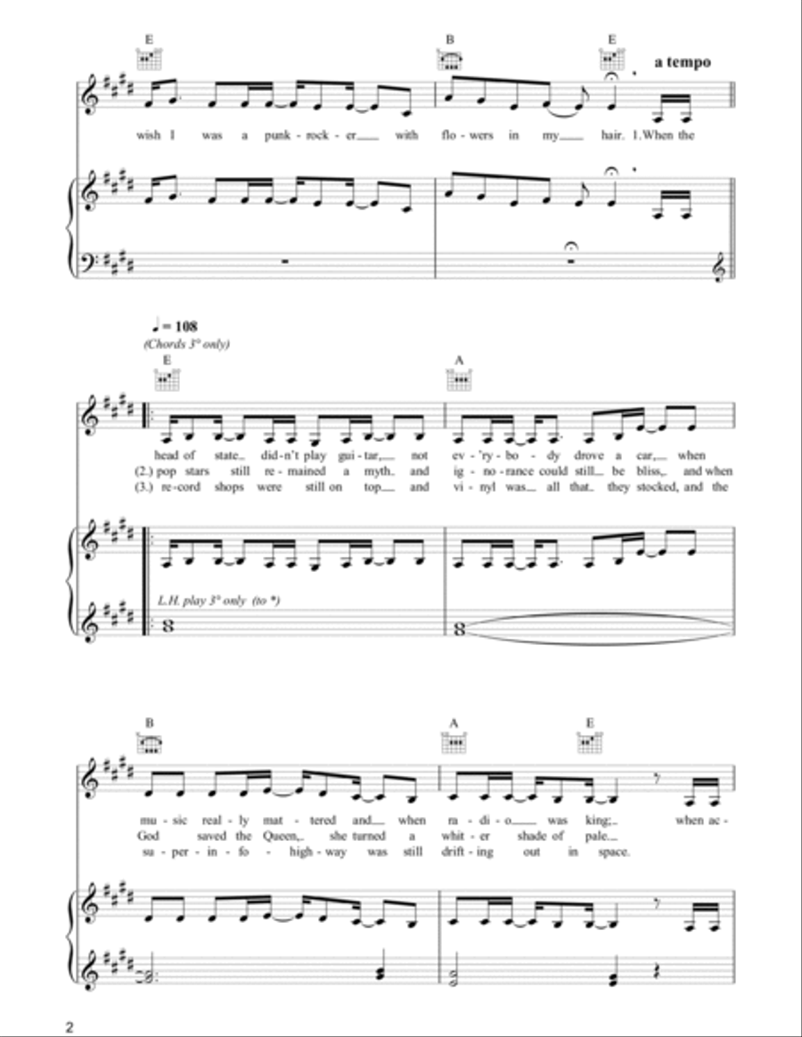 I Wish I Was A Punk Rocker (With Flowers In My Hair) Piano, Vocal, Guitar Digital Sheet
