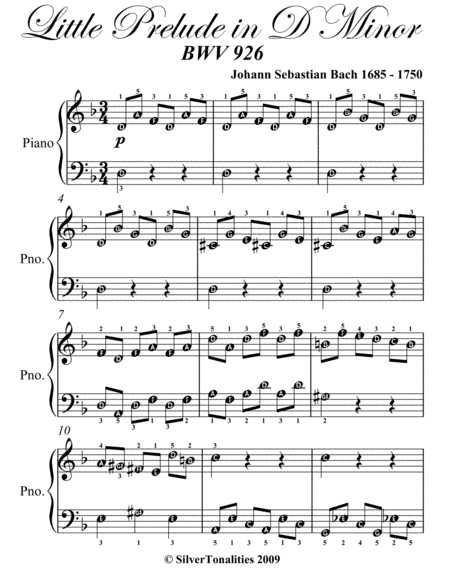 Little Prelude in D Minor Bwv 926 Easy Piano Sheet Music