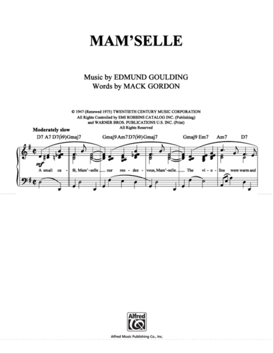 Mam'selle Mam'selle Piano, Vocal, Guitar scores gallery preview page 1