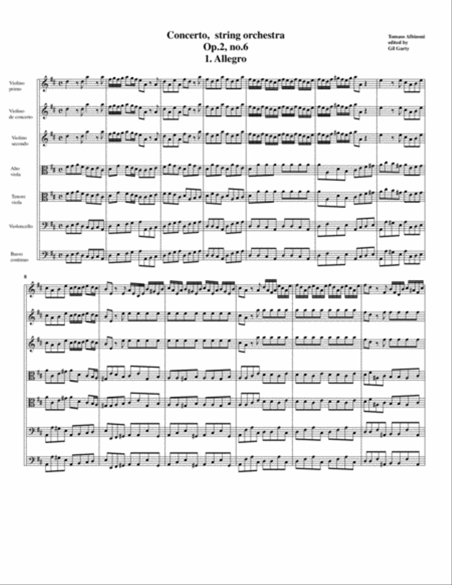 Concerto, string orchestra, Op.2, no.6, D major (Original version) String Orchestra scores gallery preview page 2