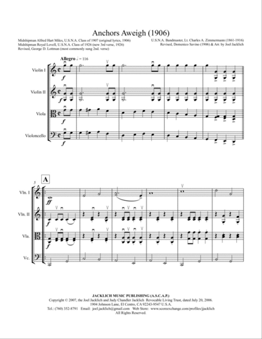 Anchors Aweigh! for String Quartet (modulating) String Quartet scores gallery preview page 2