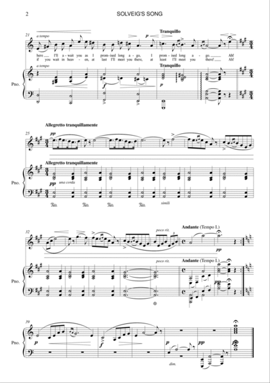 Solveig's Song for piano and high voice Piano, Vocal, Guitar scores gallery preview page 2