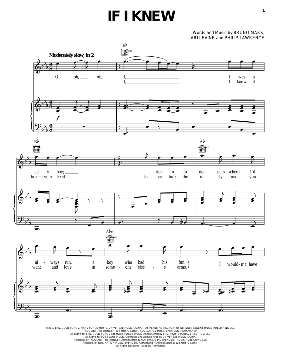 If I Knew Piano, Vocal, Guitar scores gallery preview page 1