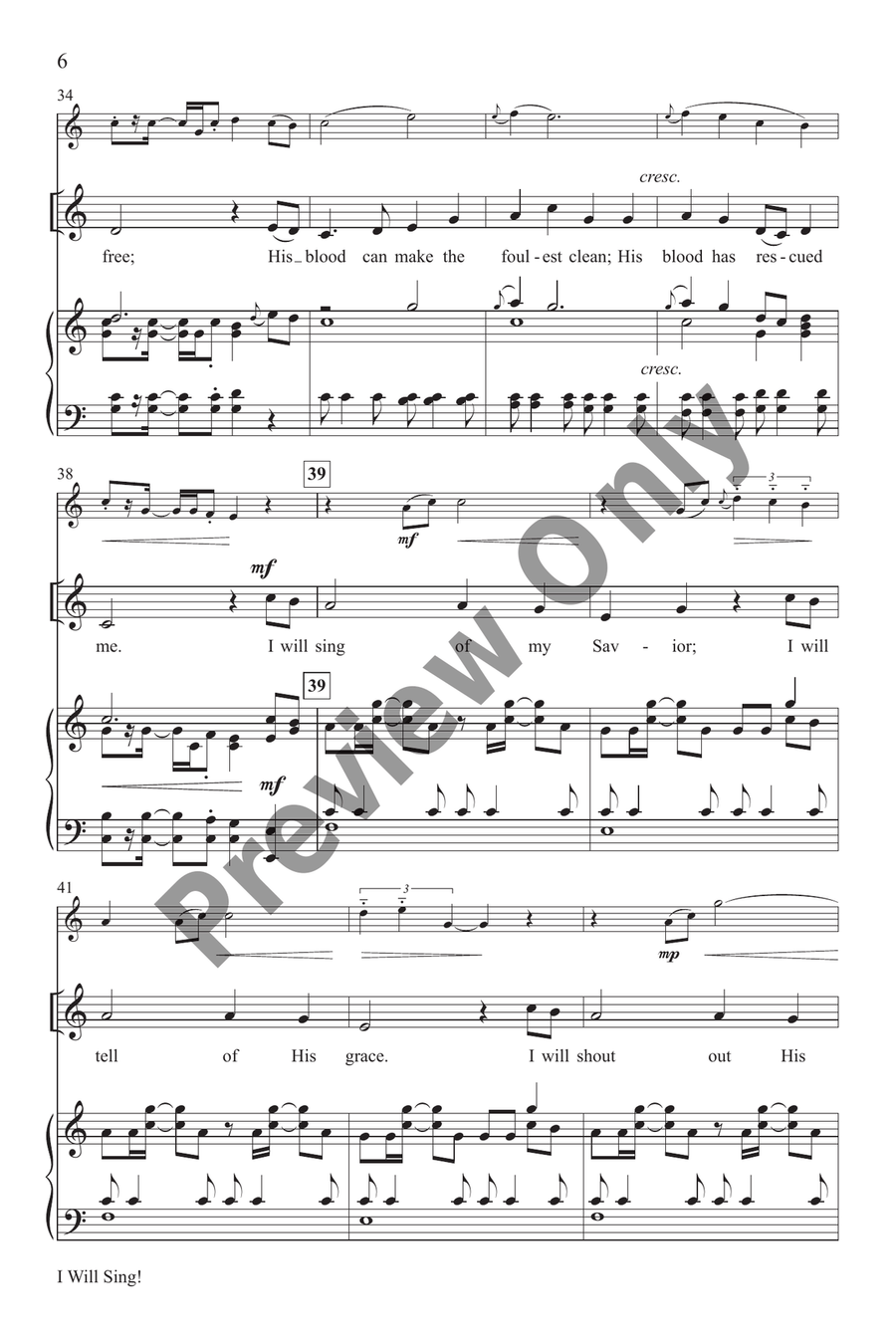 I Will Sing! I Will Sing! Unison Choir scores gallery preview page 6
