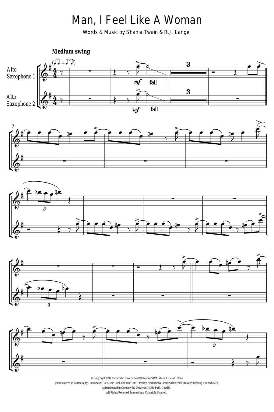 Man! I Feel Like A Woman! Woodwind Duet scores gallery preview page 1
