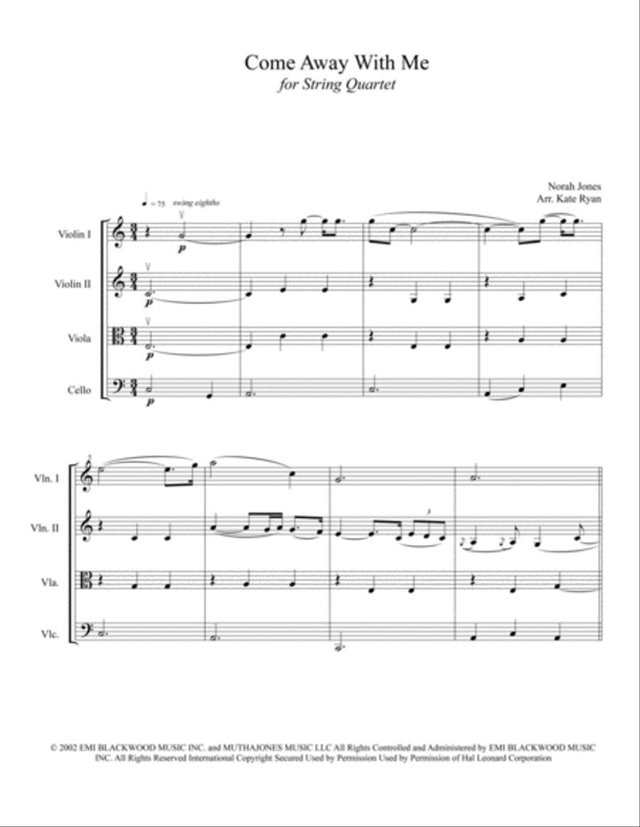 Come Away With Me Come Away With Me String Quartet scores gallery preview page 2