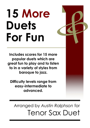 Book cover for 15 More Tenor Sax Duets for Fun (popular classics volume 2) - various levels