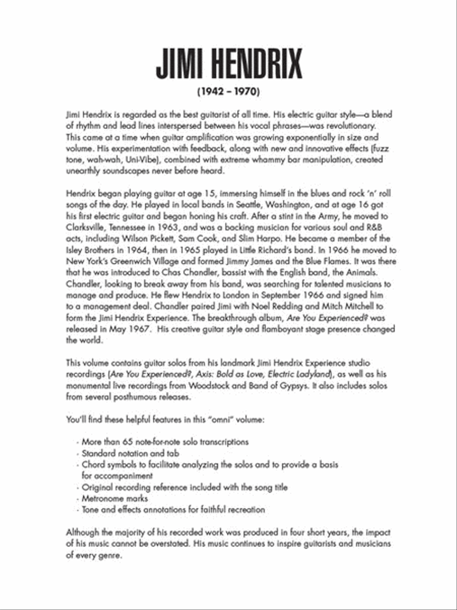 Jimi Hendrix Omnibook Guitar Tablature scores gallery preview page 2