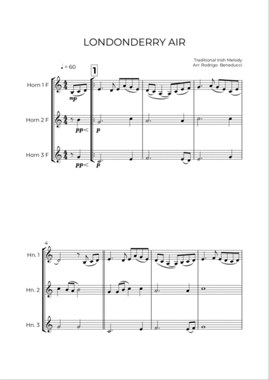 Londonderry Air - Traditional Irish Melody - HORN TRIO Woodwind Trio scores gallery preview page 2