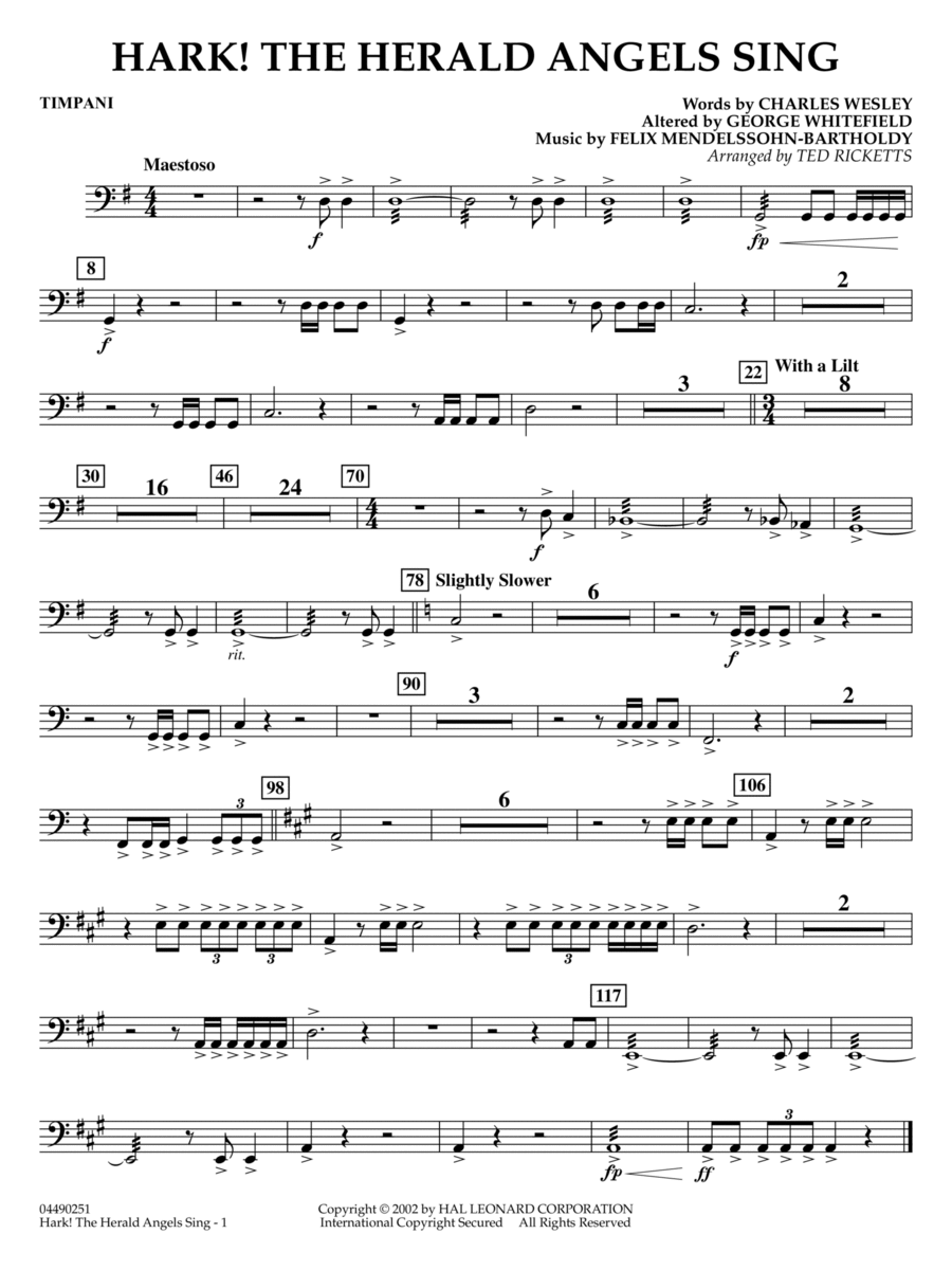Hark! The Herald Angels Sing (arr. Ted Ricketts) - Timpani Full Orchestra scores gallery preview page 1
