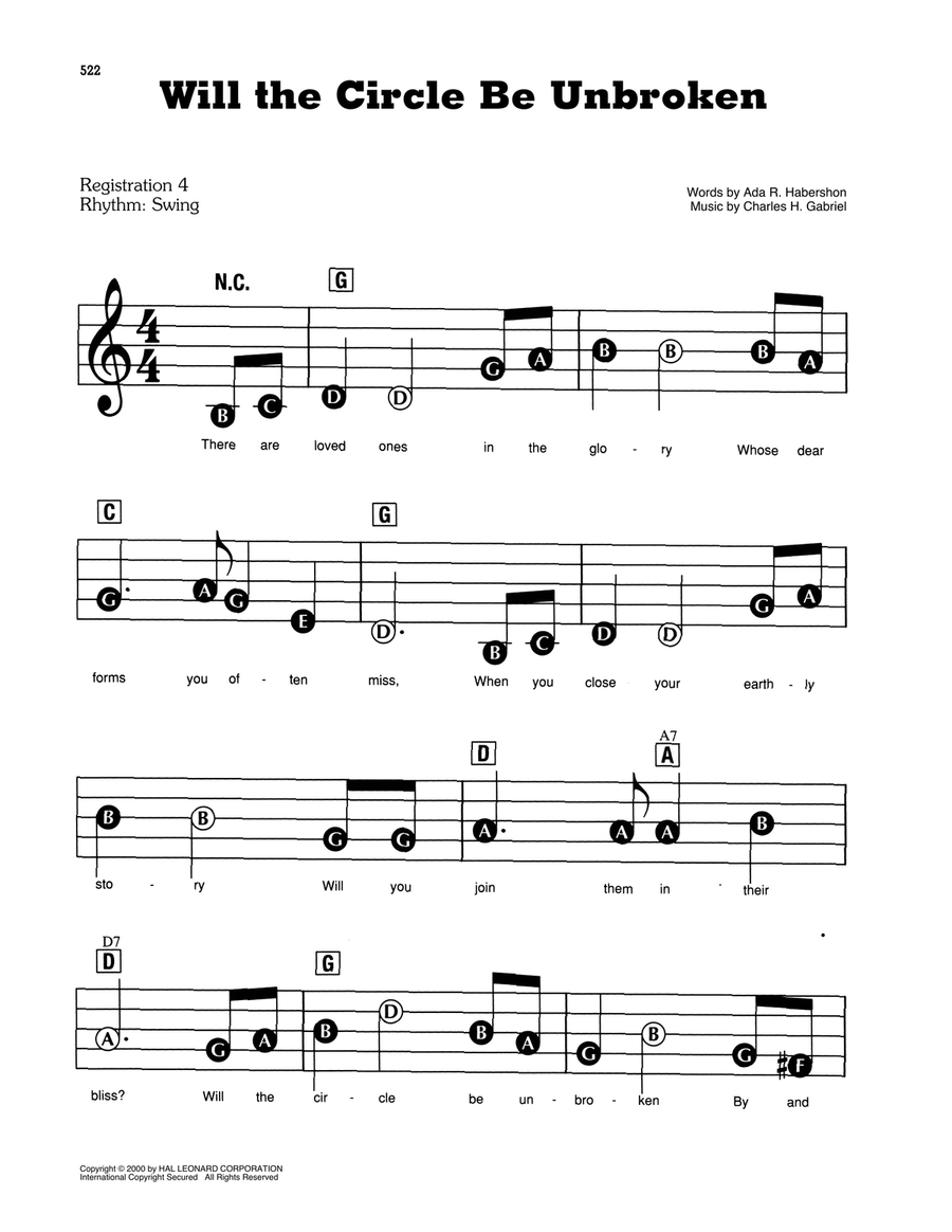 Will The Circle Be Unbroken Electronic Keyboard scores gallery preview page 1