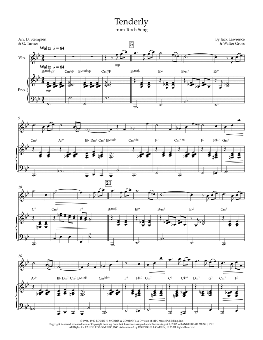 Tenderly Violin Solo scores gallery preview page 1
