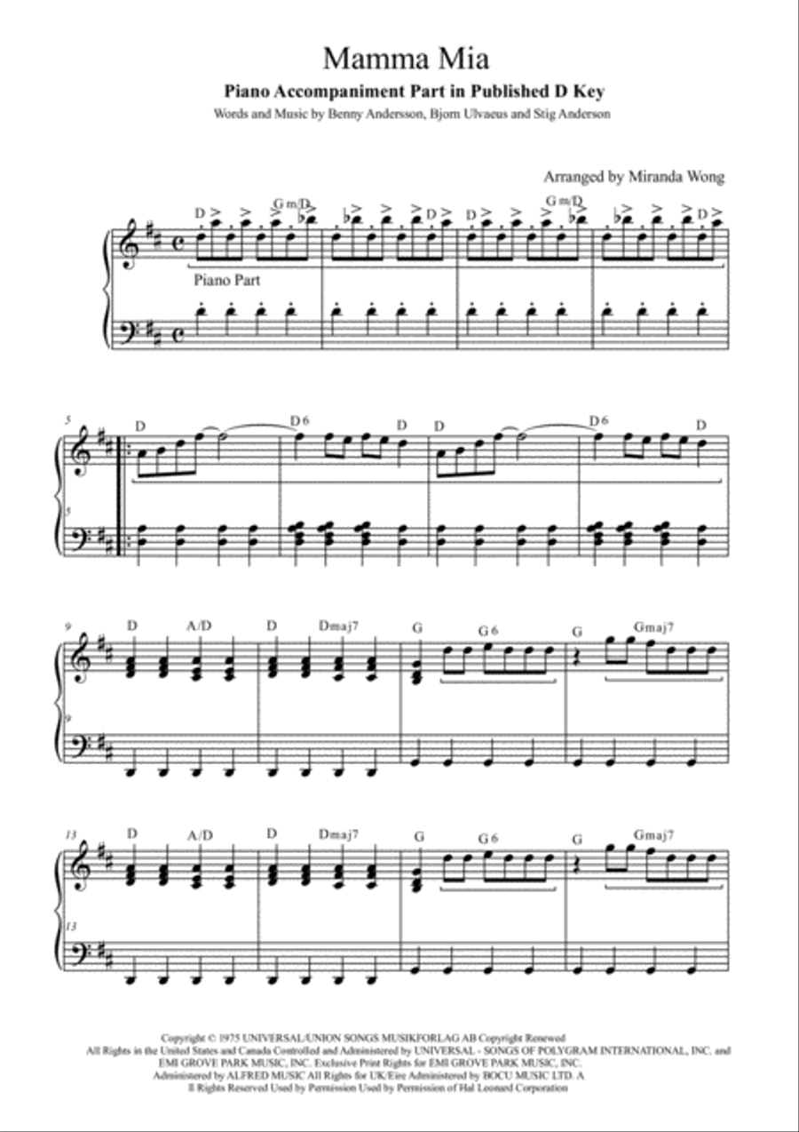Mamma Mia Mamma Mia Piano Trio scores gallery preview page 1
