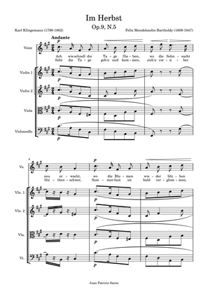 Mendelssohn, F: Im Herbst Op.9, N.5 - arrangement for string quartet and High voice