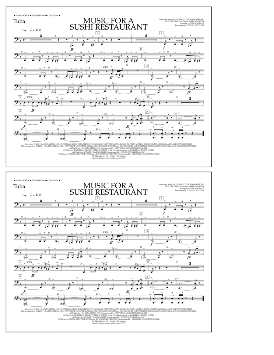 Music For A Sushi Restaurant (arr. Tom Wallace) - Tuba Marching Band scores gallery preview page 1