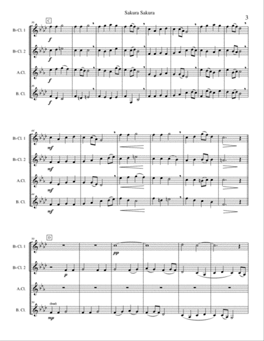 Sakura Sakura (clarinet quartet version) Clarinet Quartet scores gallery preview page 5
