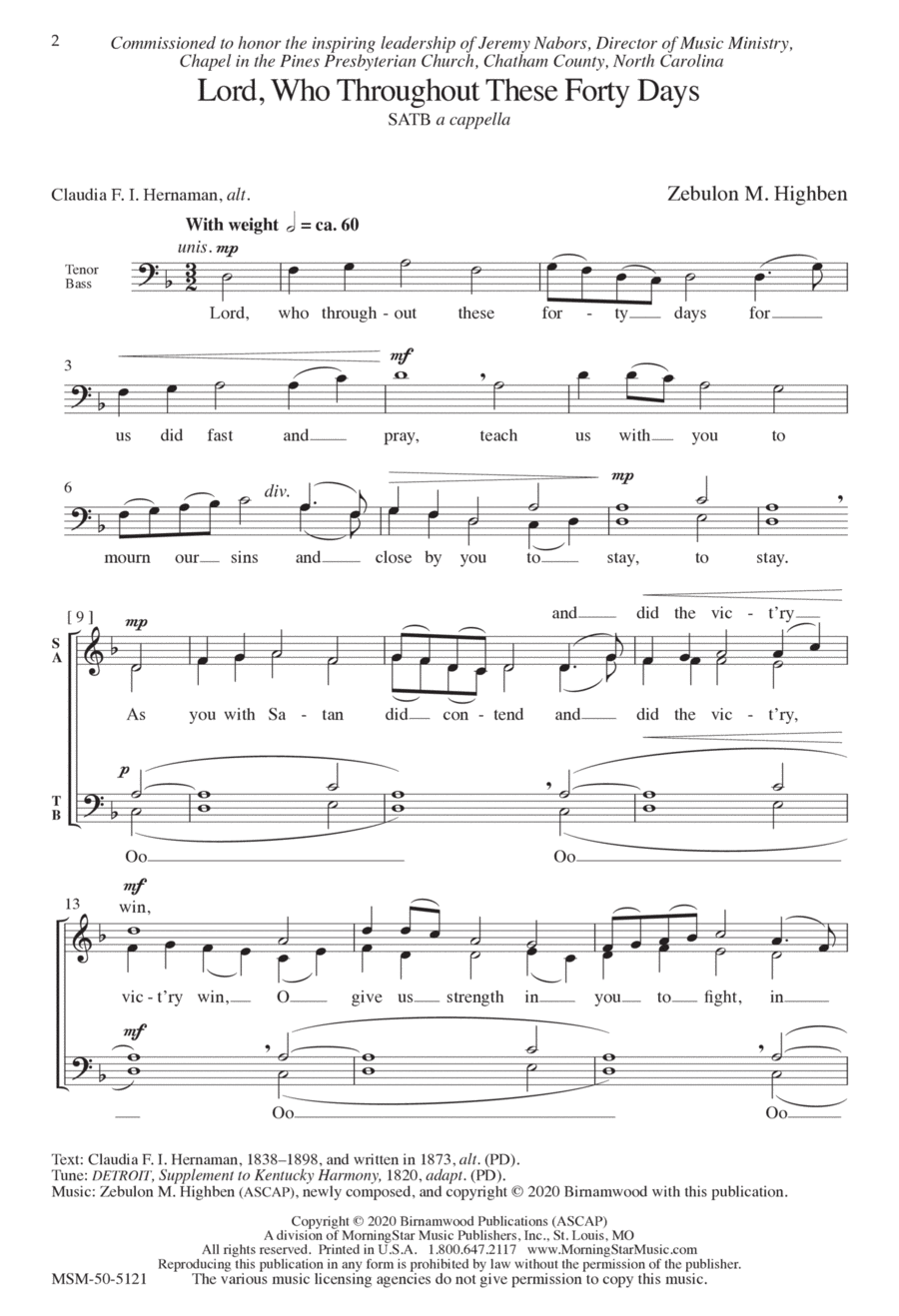 Lord, Who Throughout These Forty Days 4-Part scores gallery preview page 1
