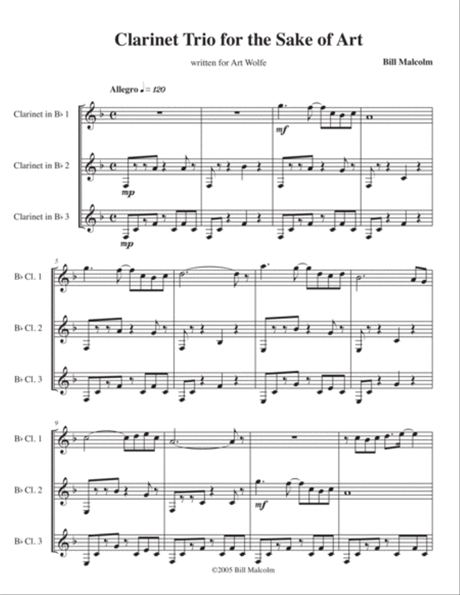 Trio fo the Sake of Art Woodwind Trio scores gallery preview page 1