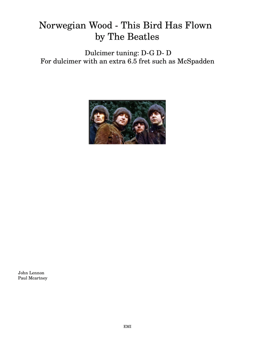 Norwegian Wood (this Bird Has Flown) Dulcimer scores gallery preview page 1